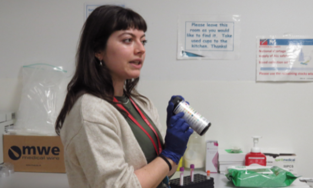 Amy, NIHR King's Clinical Research Facility Laboratory Technician, with the centrifuge